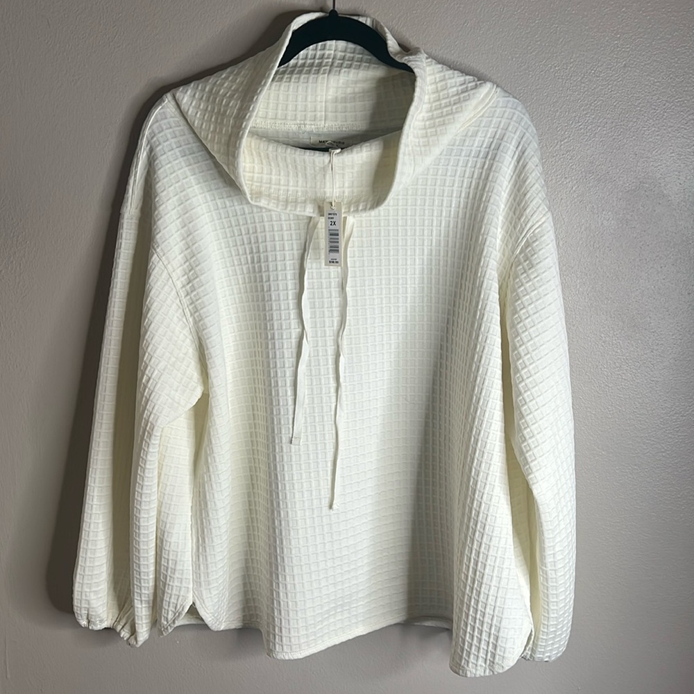 Max studio, ivory, Funnel Neck Waffle Knit Pullover size 2x